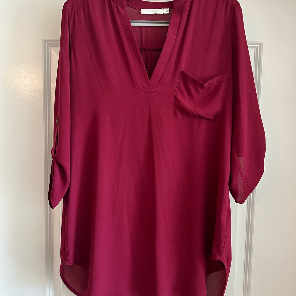 Women's Burgundy V-Neck Blouse